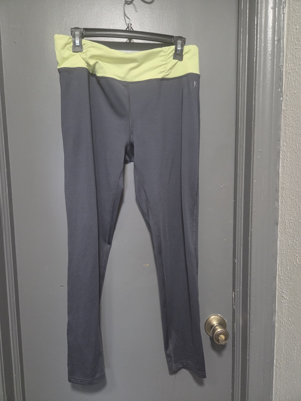 Danskin Charcoal Leggings with Lime Fold-Over Waistband